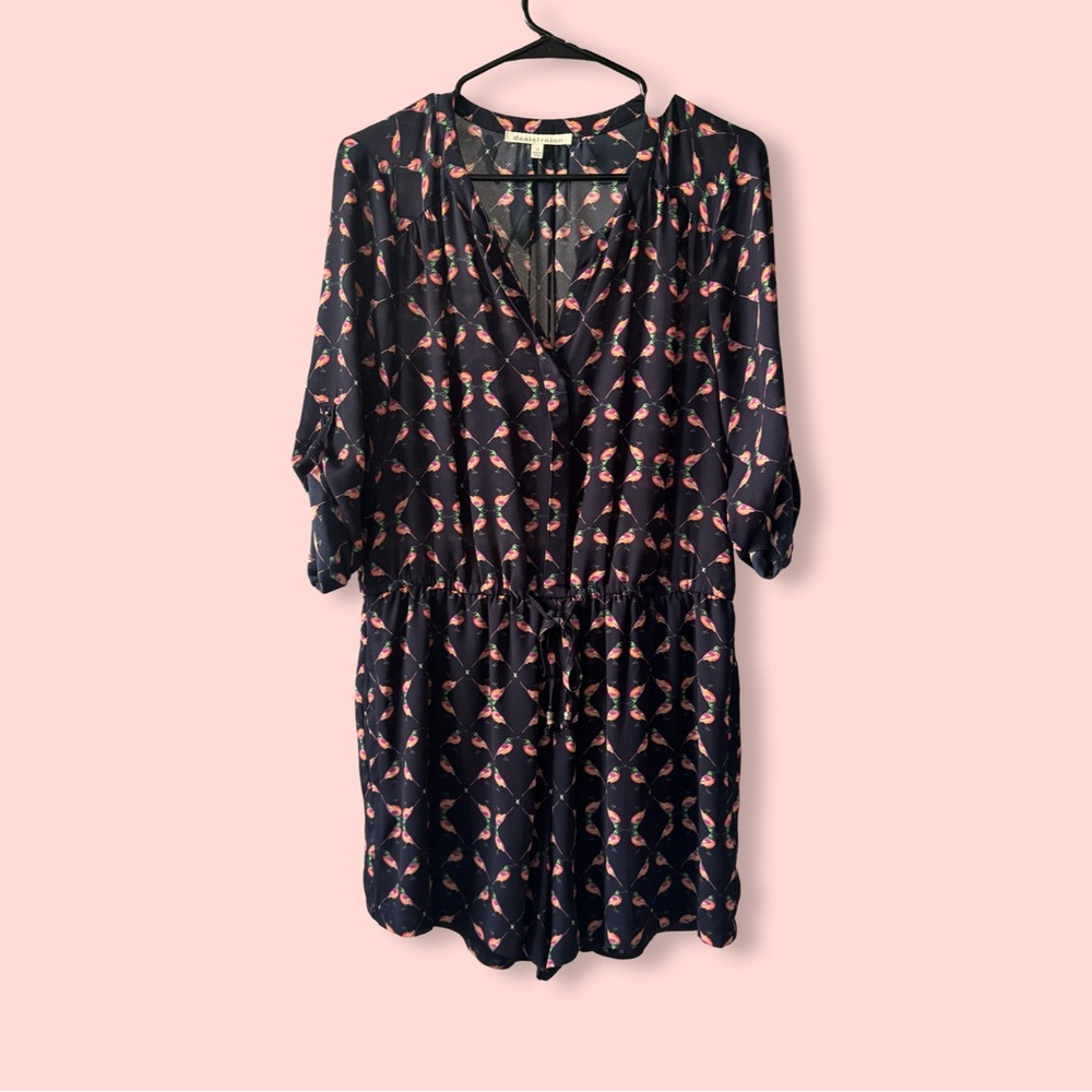 Daniel Rainn Navy Blue Long Sleeve Bird Print Romper